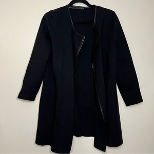J.McLaughlin‎ Black Open Front Cardigan Faux Leather Trim Sweater Coat M